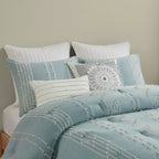 Cotton Jacquard Comforter Set with Reversible Design - Aqua