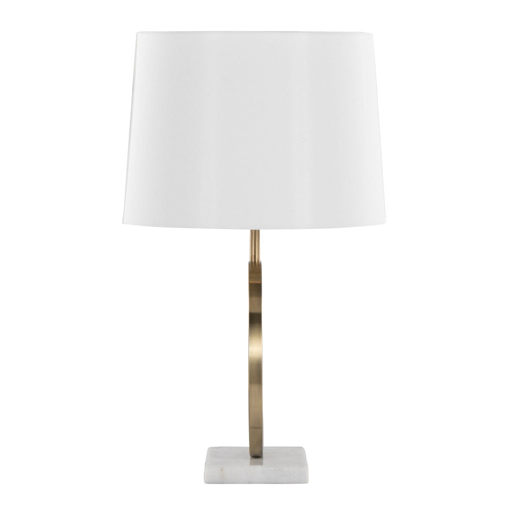 Contemporary Table Lamp with Marble Base and Linen Shade - White / Gold