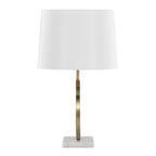 Contemporary Table Lamp with Marble Base and Linen Shade - White / Gold