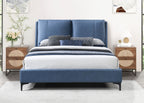 Fully Upholstered Bed with Large Pillowed Headboard - Light Blue or Light Brown
