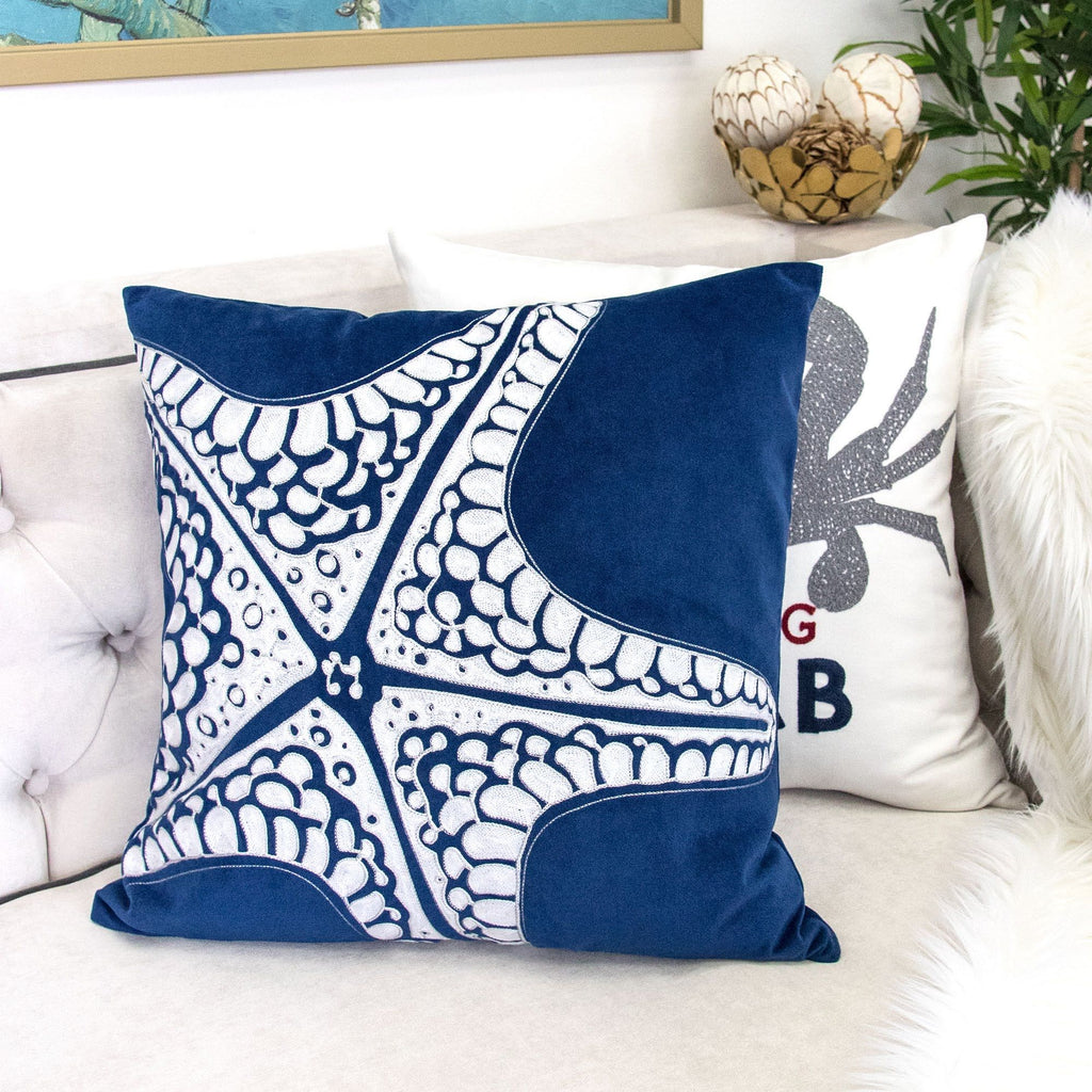 Indigo Starfish Accent Pillows with Hidden Zipper - Set of 2