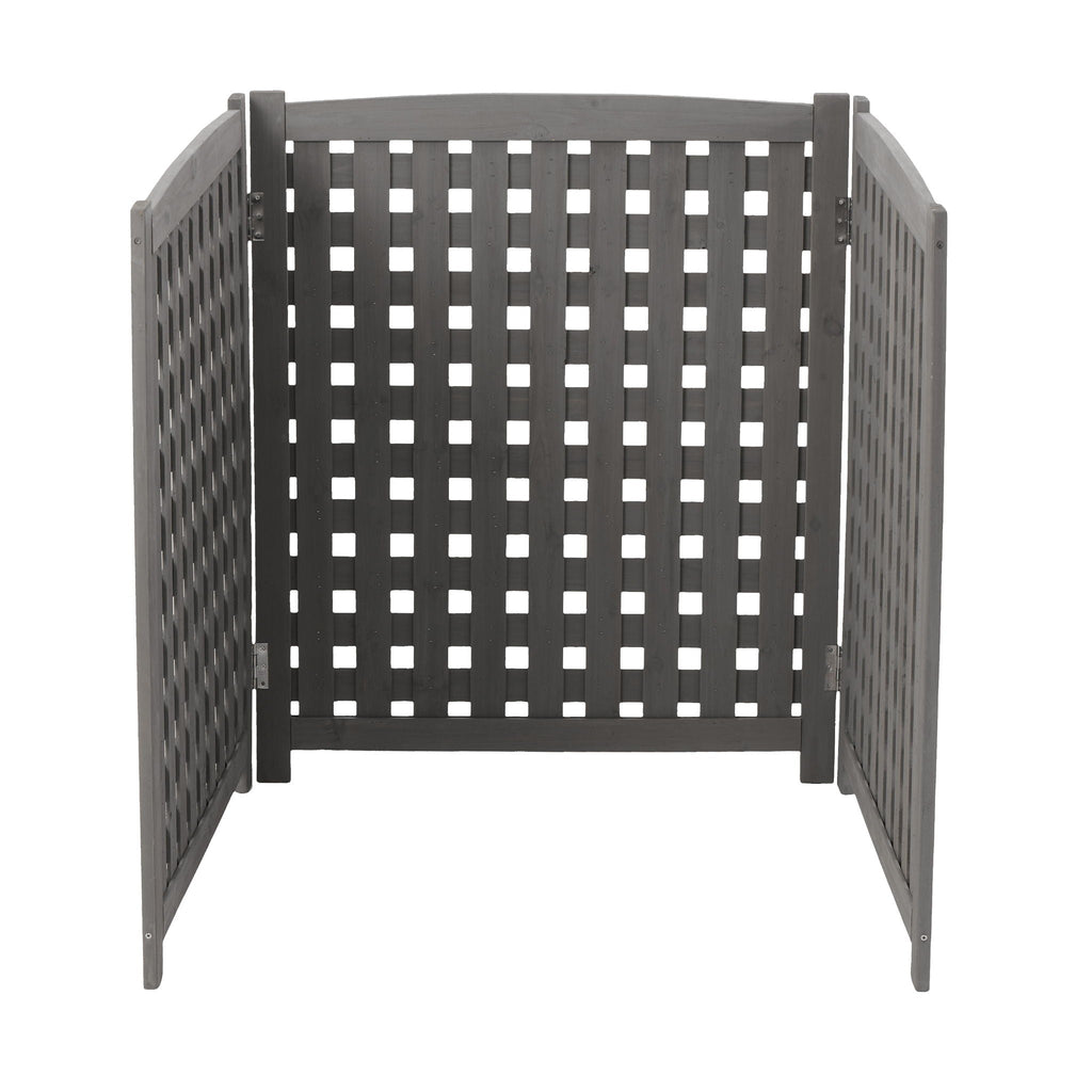 3 Panel Outdoor Air Conditioner Fence Screen with Solid Wood - Light Brown or Dark Gray