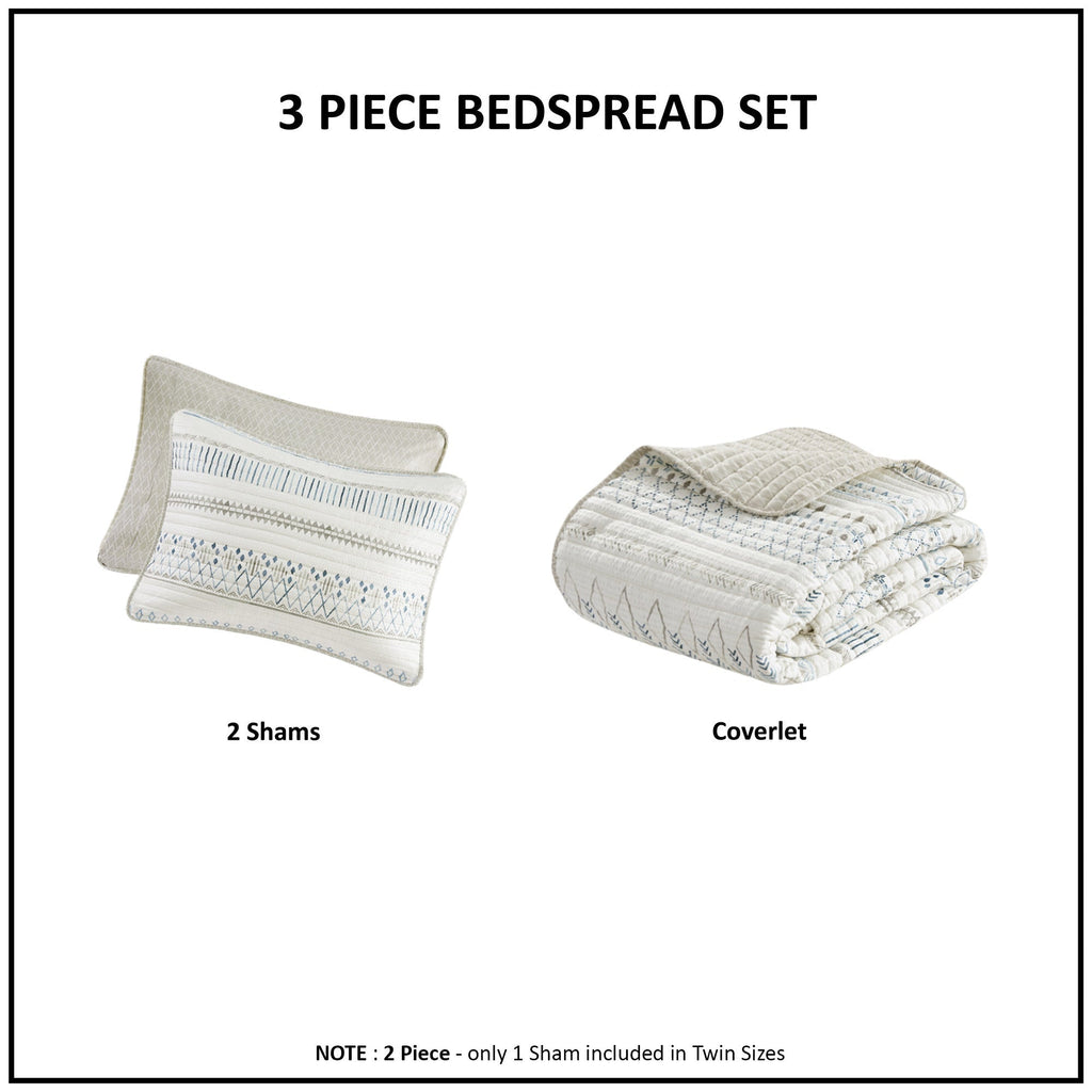 Printed Microfiber Seersucker Quilt Set with Reversible Design - Taupe/Blue
