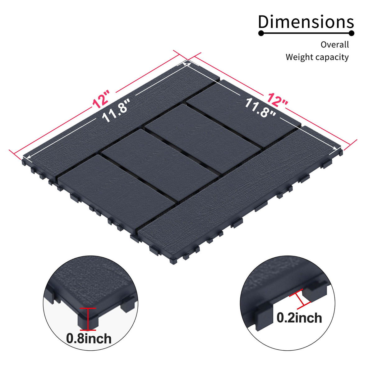 H Style Interlocking Deck Tiles with Anti-Slip Design - Dark Gray or Dark Brown