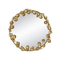 Round Metal Wall Mirror With Leaf Accents in Gold