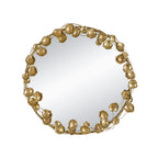 Round Metal Wall Mirror With Leaf Accents in Gold