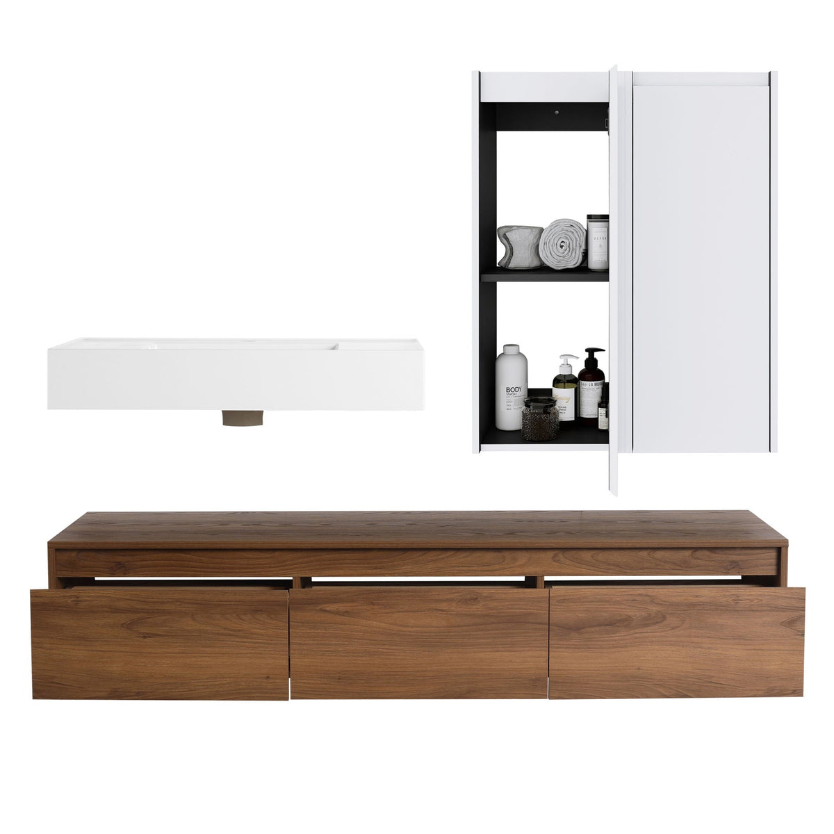 Brown Ebony Wall Mounted Bathroom Vanity with Resin Sink – 58.7" Wide