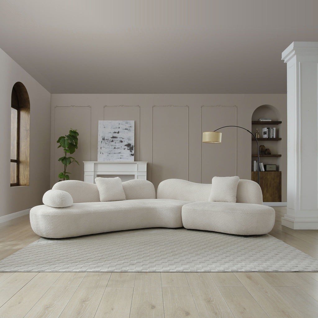 Modern Curved Modular 5 Seater Sofa with Plush Pillows - White or Beige