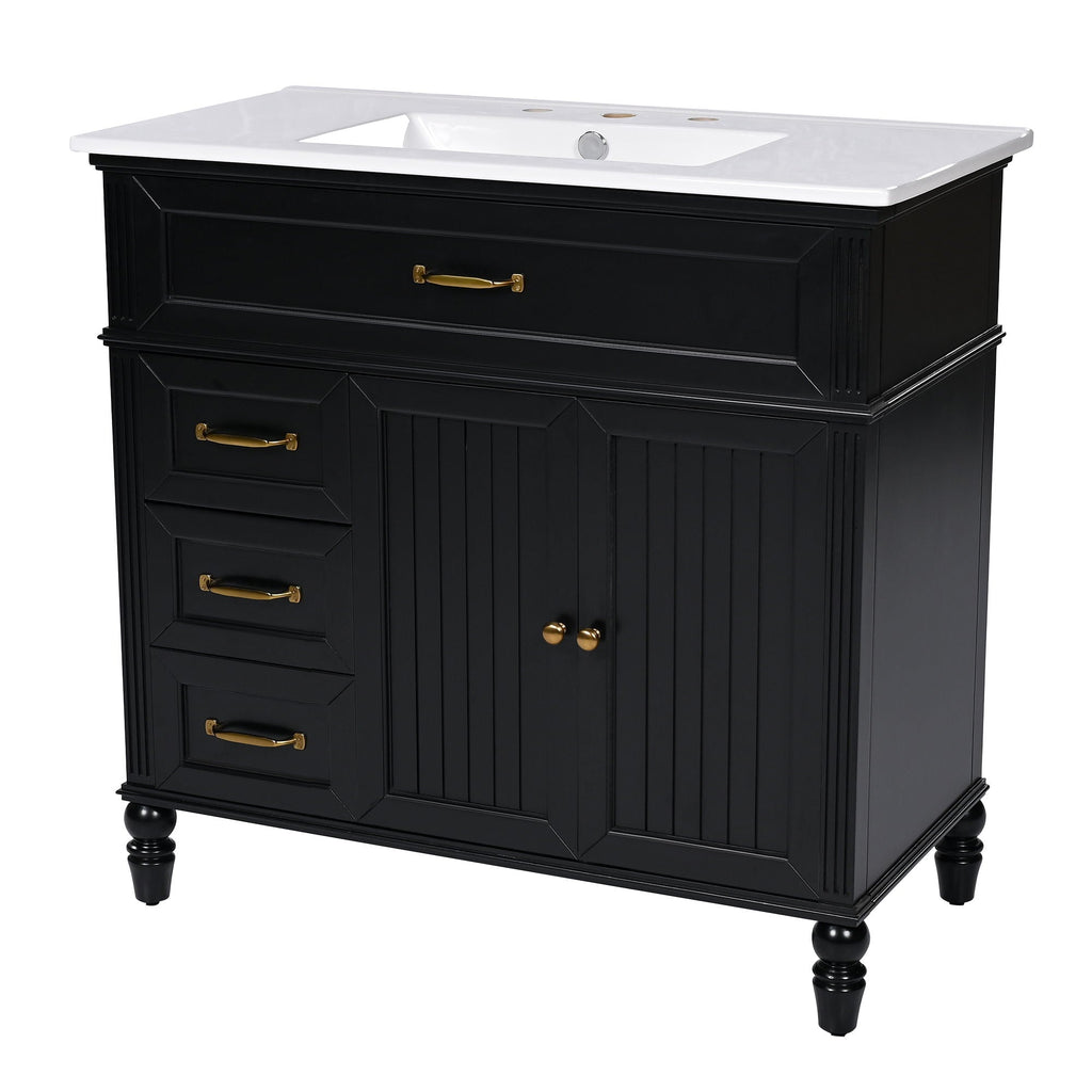Bathroom Vanity With Sink and Drawers - Freestanding Solid Wood Cabinet
