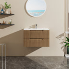 30" Wall Mounted Bathroom Vanity with Sink and Soft Close Drawers - Walnut