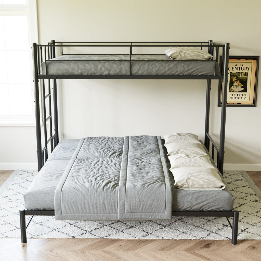 Twin Size Metal Pull-Out Bunk Bed with Ladder - Metal