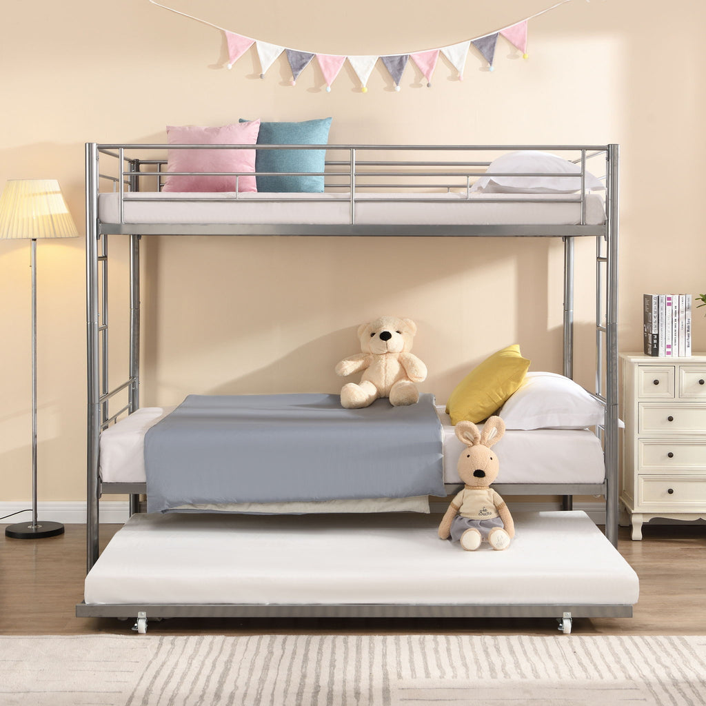 Twin Over Twin Metal Bunk Bed with Trundle - Black