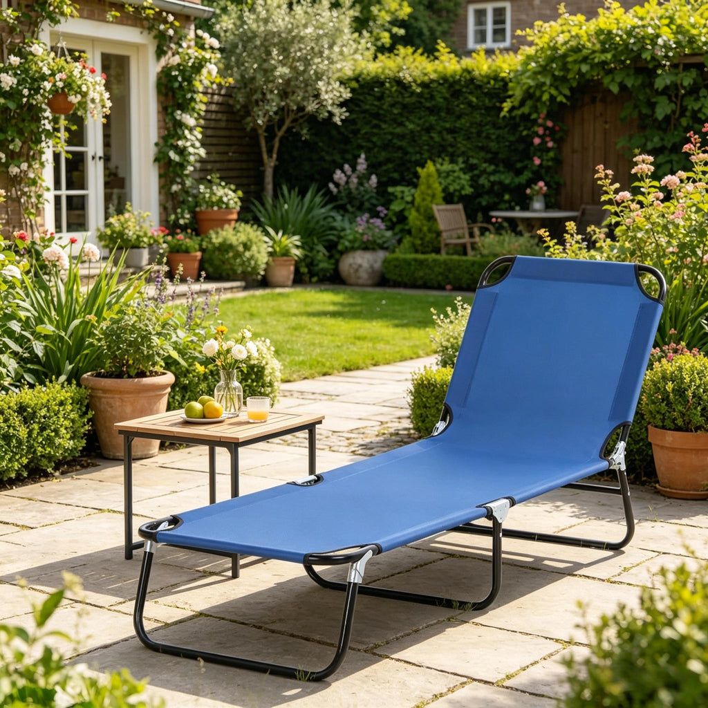 Neutral Oxford Fabric Sun Tanning Chair with Adjustable Backrest - Outdoor Lounge