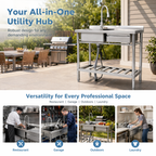 Stainless Steel Utility Sink with Pull-Out Faucet - Silver