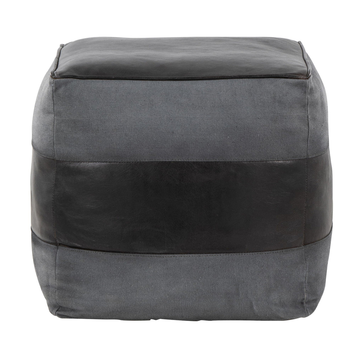 Industrial Pouf Ottoman with Side Handles - Light Brown, Dark Brown, Dark Gray