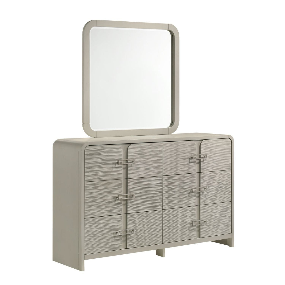 Beige Rectangular Mirror with Rounded Corners - Modern Minimalist