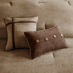 Brown Faux Suede Comforter Set with Hypoallergenic Filling – Queen, 7 Piece