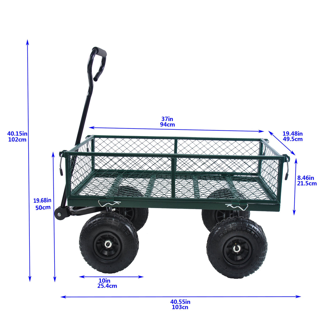 Green Outdoor Wagon Cart with Foldable Steel Frame - 550 lb Capacity