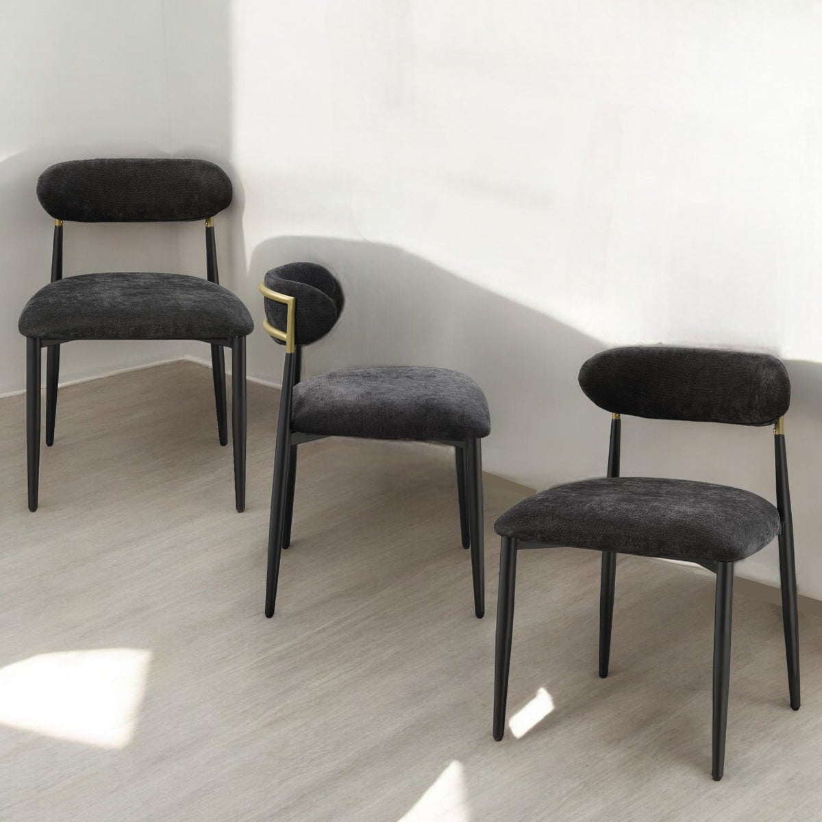 Side Chair Set with Metal Frame and Padded Armrests - Black or Beige