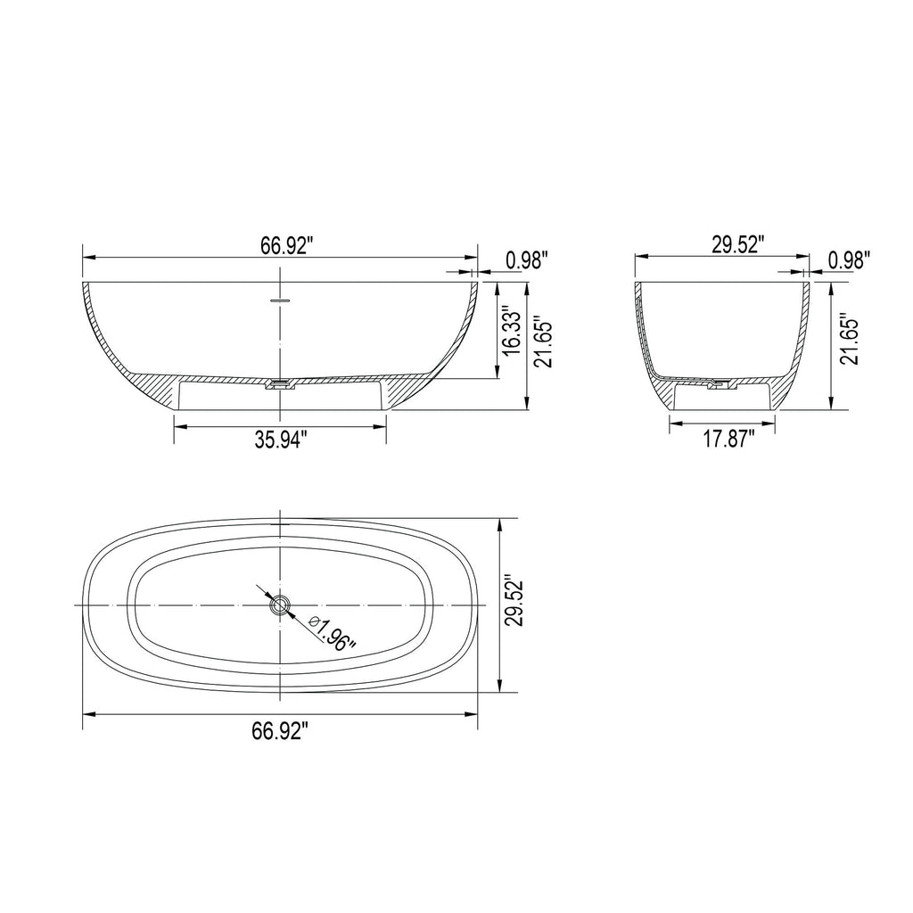 Matte White Freestanding Soaking Bathtub with Ergonomic Design - Solid Surface