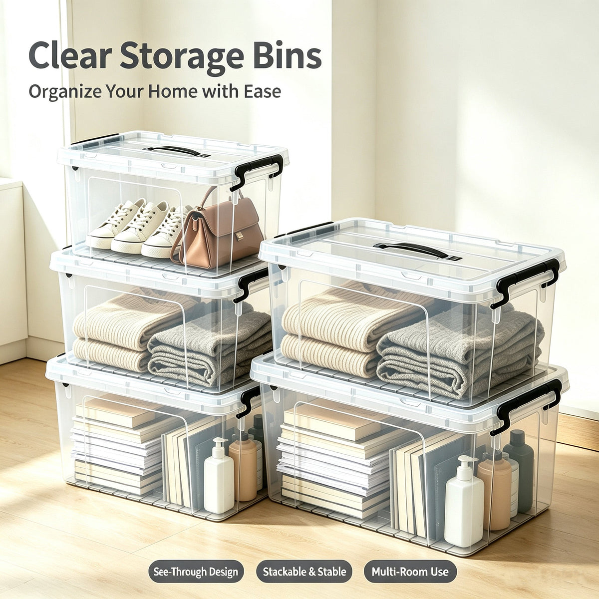 90 QT Plastic Storage Bins with Lids - 4 Pack, Heavy-Duty