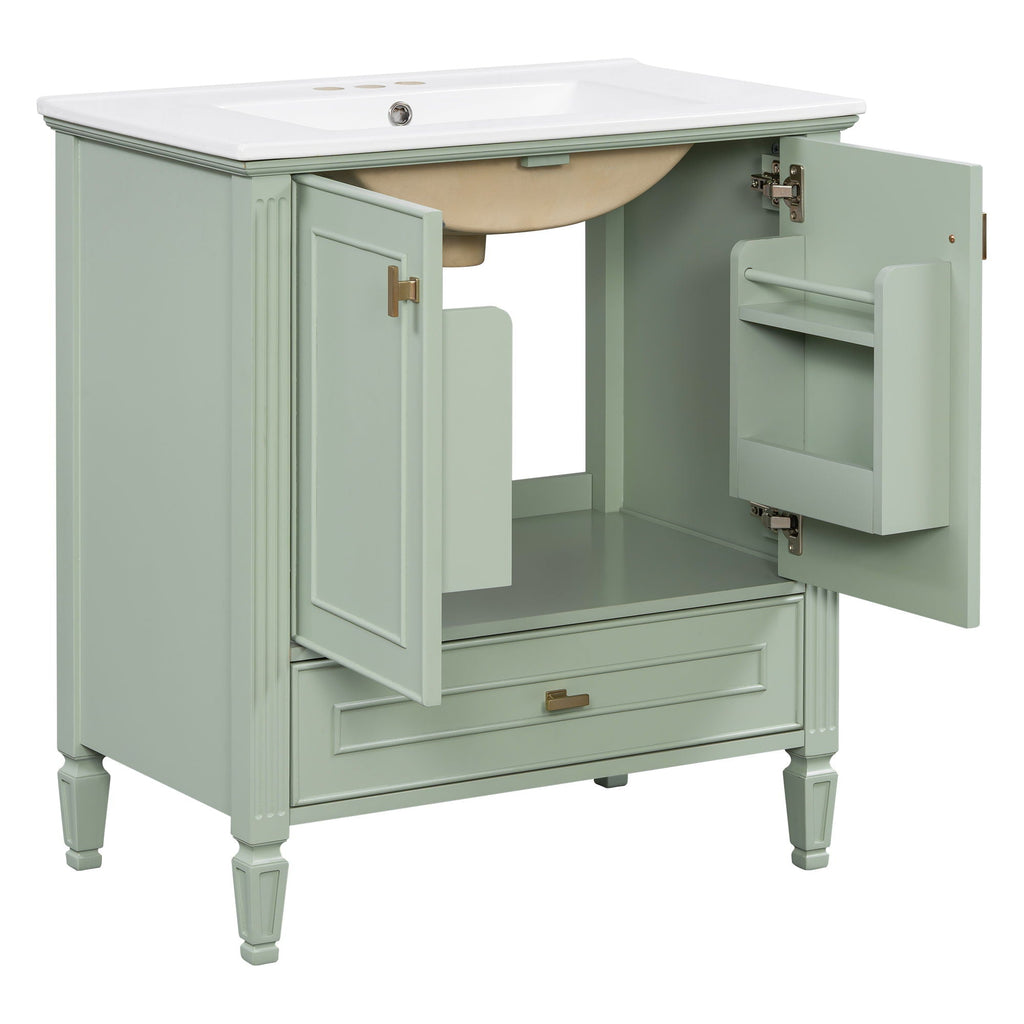 Freestanding Vanity with Drawer & Soft Close Doors - Green or White
