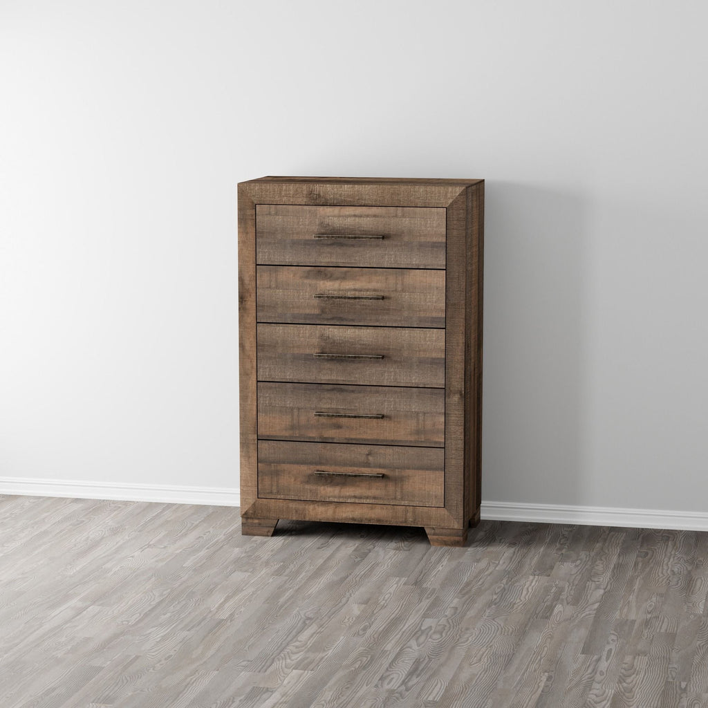 5 Drawer Chest With Casual Style - Wood Accent Chest - Brown