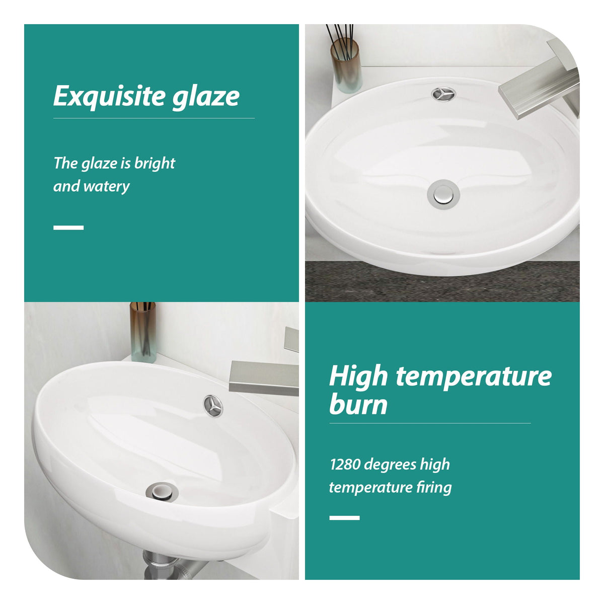 Modern Rectangle Wall Mount Bathroom Sink with Single Faucet Hole - White