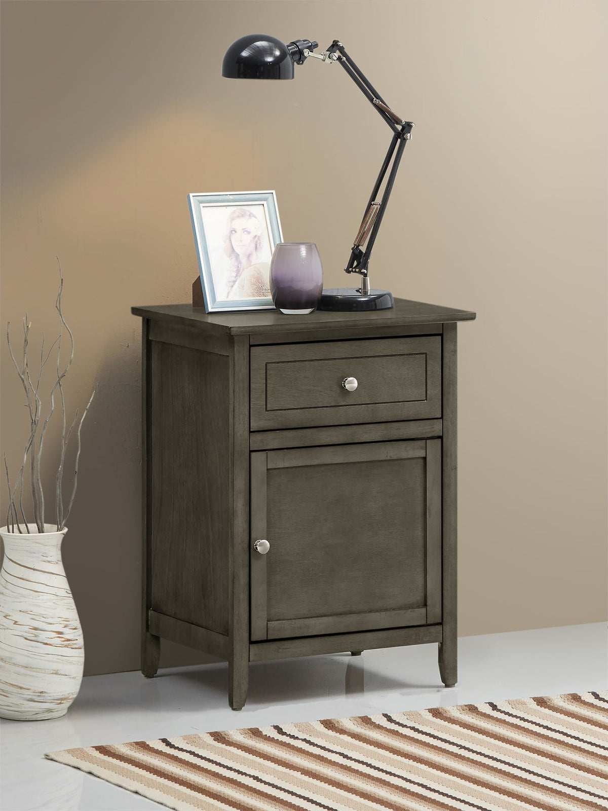 1 Drawer / 1 Door Nightstand with Durable Wood Construction - Multiple Colors