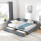 Mid-Century Storage Upholstered Tufted Bed Frame with Backrest and Armrests - Multiple Colors