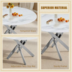 Modern Round Dining Table with Metal Frame - Pearl Silver, Gold, or White