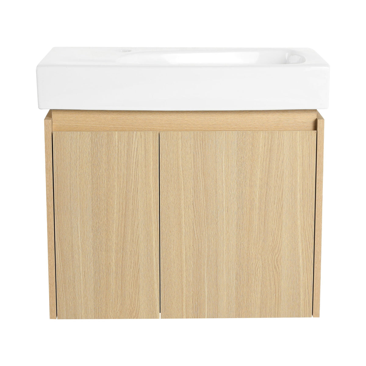 Modern Bathroom Vanity with Ceramic Basin and Storage Cabinet - Light Brown, Black, or White
