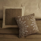 7 Piece Faux Suede Queen Comforter Set with Embroidered Pillows - Natural