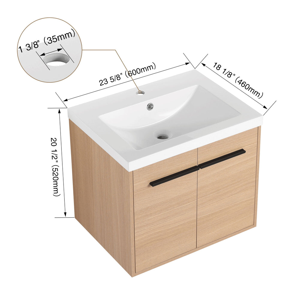 Bathroom Vanity Set with Resin Countertop Sink and 2 Doors - Light Brown Oak