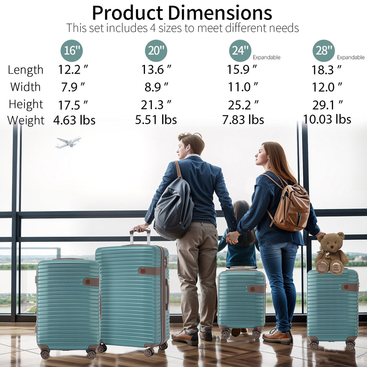 4 Piece Hard Shell Luggage Set with Spinner Wheels - Multiple Colors
