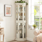 Lighted Corner Curio Cabinet with Adjustable Shelves - Tempered Glass