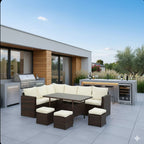 7 Piece Outdoor Dining Set with Cushions, Modular Sectional Sofa and Table - Gray or Beige