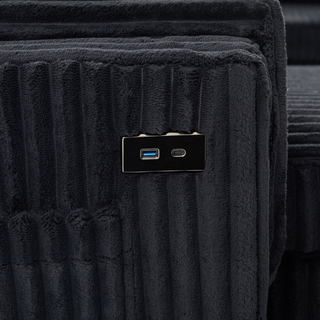Convertible U-Shaped Sectional Sofa Bed with USB Ports and Storage – Black, Dark Gray, Blue