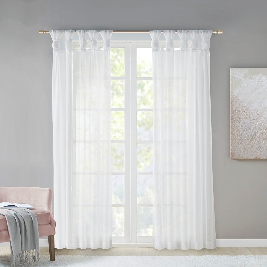 Twist Tab Voile Sheer Window Pair with Twist Tab Top - White