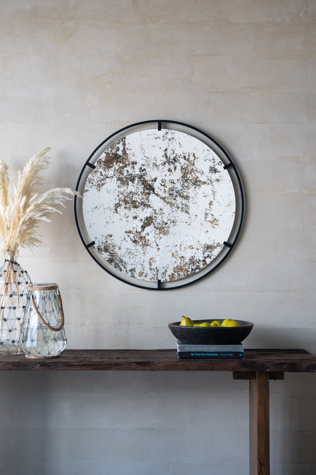 Round Industrial Wall Mirror with Metal Frame - Black