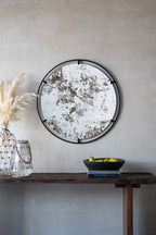 Round Industrial Wall Mirror with Metal Frame - Black