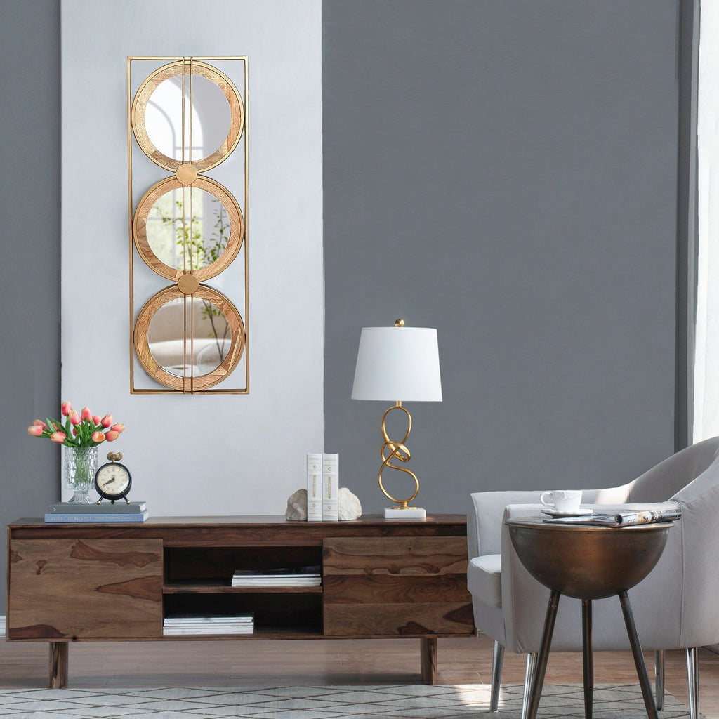 Rectangular 3-Piece Wall Mirror Set with Iron & Mango Wood Frame - Brown