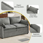 Modern Loveseat Sofa with Side Storage Pockets - Green, Beige, or Dark Gray