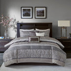 7 Piece Jacquard Comforter Set Grey Taupe King