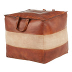 Industrial Pouf Ottoman with Side Handles - Light Brown, Dark Brown, Dark Gray