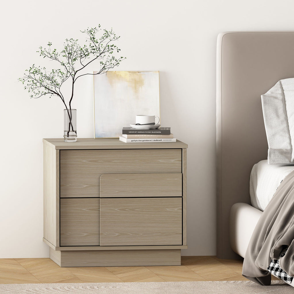 Modern Nightstand with Push to Open Drawers - Dark Gray, Dark Brown, or Light Brown
