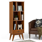 Mid Century Wide Bookcase with Storage Drawers - Multiple Colors