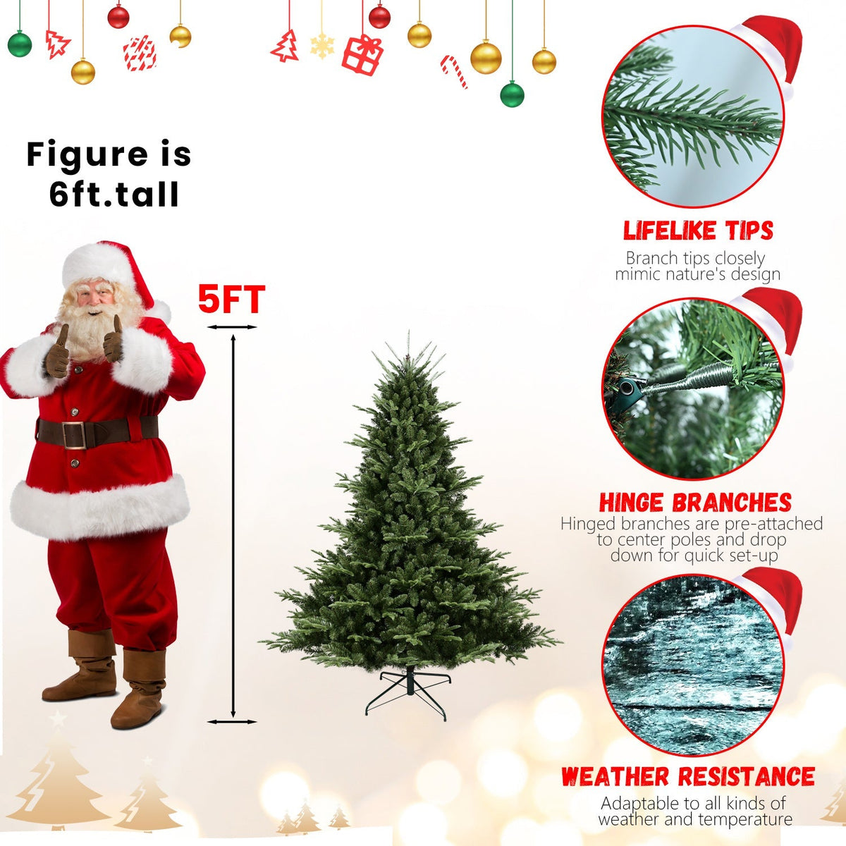 Full-Shaped 6 Ft Christmas Tree with 1673 PE/PVC Tips - Green