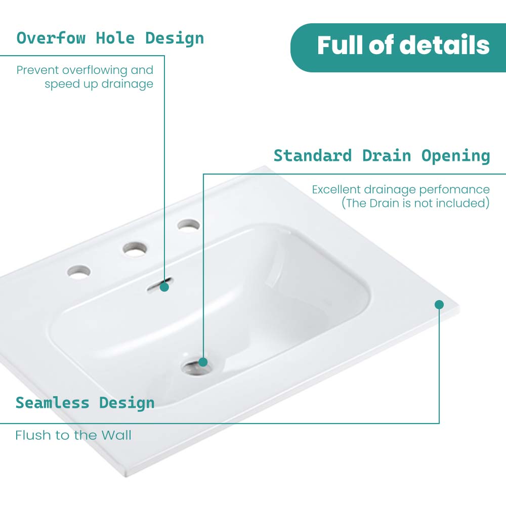 Glossy White Ceramic Integrated Sink with Seamless Design - White