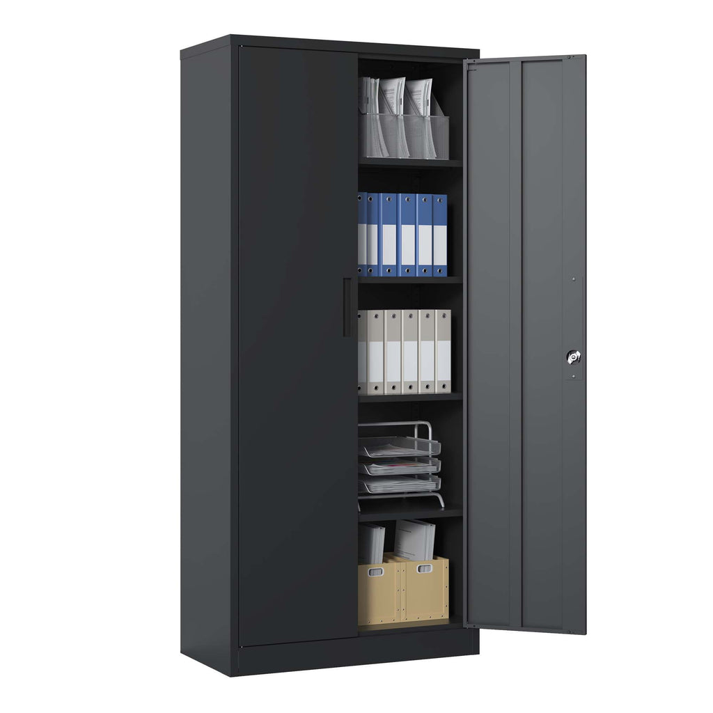 Steel Garage Storage Cabinet with Adjustable Shelves and Lock – Black or White